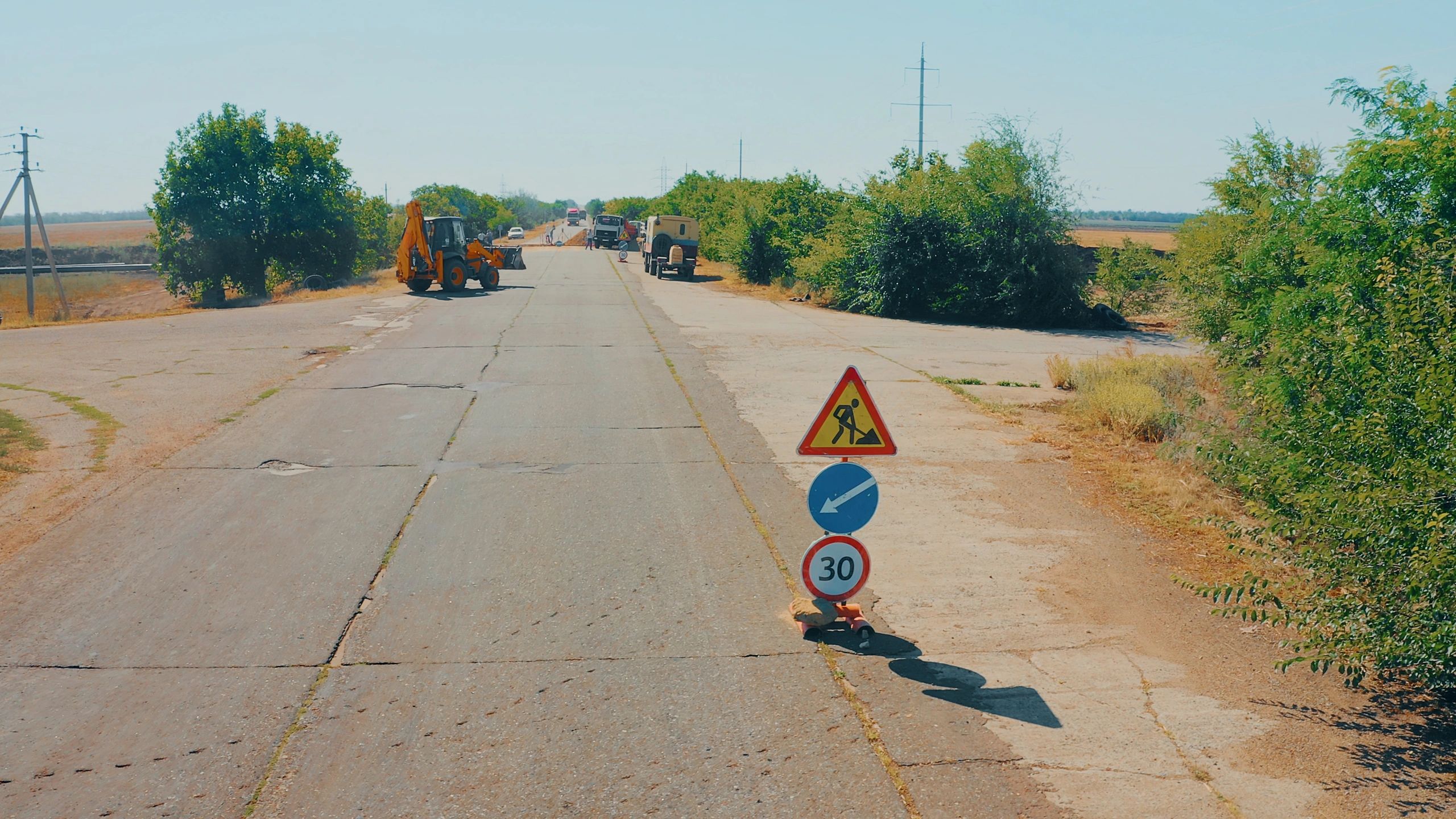 Road work zone with signage